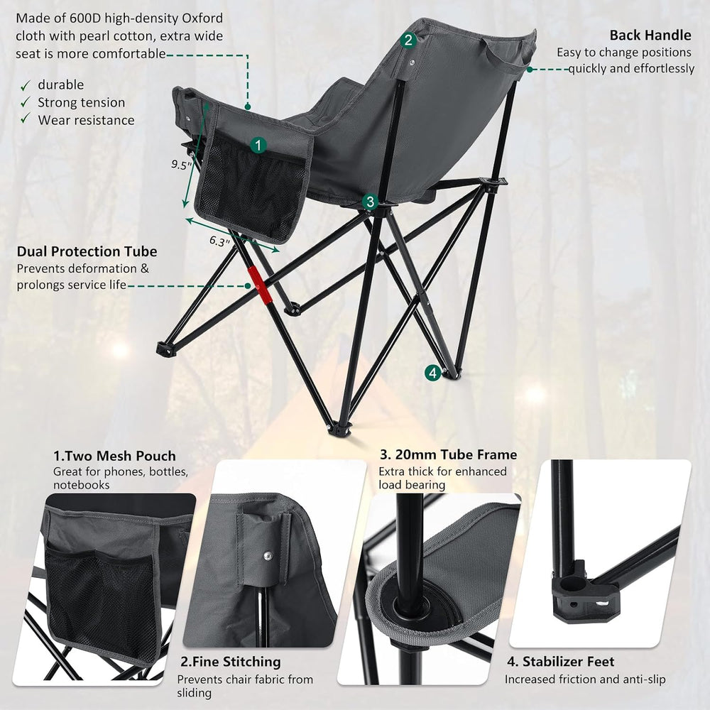 Leonyo Camping Chairs for Adults, 2 Pack Folding Lawn Chair & Table, Grey...