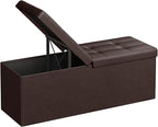 SONGMICS MAZIE Collection - 43 Inches Storage Ottoman Bench with Flipping Lid, Storage Chest with Iron Frame Support, Load 660 lb, for Living Room, Bedroom, Synthetic Leather, Brown ULSF75BR