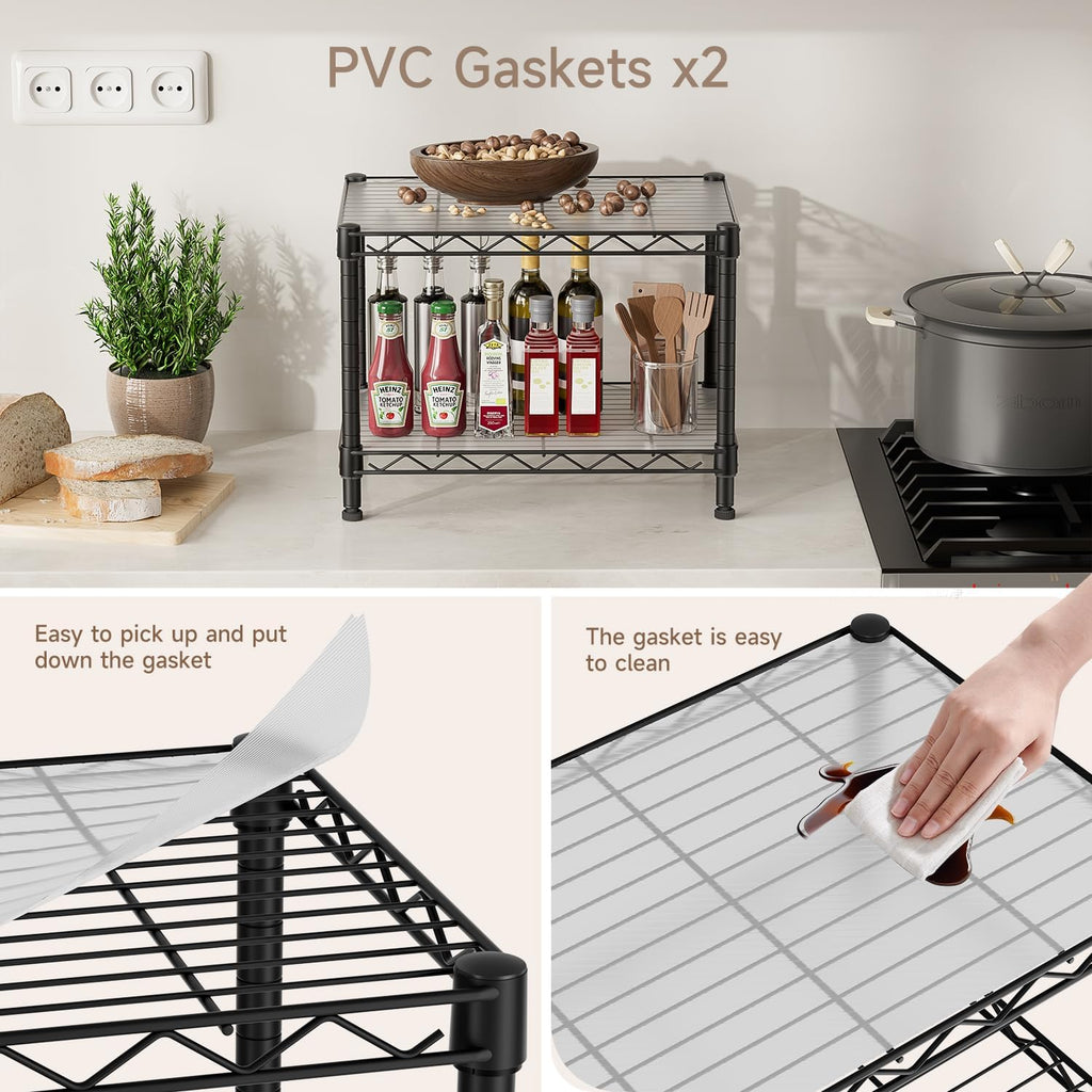 Small 2 Tier Shelves Storage Wire Shelving Unit Metal Shelf Adjustable Organizers Storage Shelving with Wheels for Bathroom Laundry Room Kitchen Pantry12”D x 18”W x 12.2”H Black