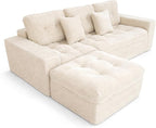 Eafurn 105" L-Shaped Boneless Modular Sectional Sofa with Movable Ottoman, Comfy Corduroy Floor Couch with Deep Seat and Tufted Seat, Flexible Module Combination for Living Room, No Assembly | Deep Seat, Wider Armrest, Free Combination, Tufted