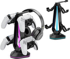 Saitake RGB Controller Holder with 9 Light Modes,Controller Stand with 2 USB Ports,Headset Stand for Desk-Headphone Holder Suitable for All Headphones and Controllers