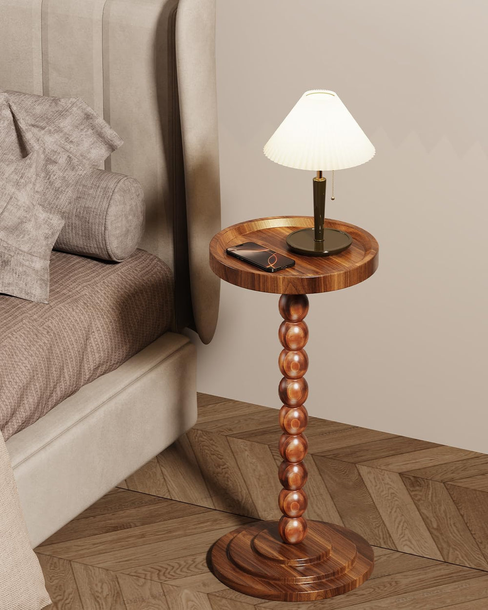 Round Wooden Side Table & Drink Table | Sturdy & Functional Mid-Centu...