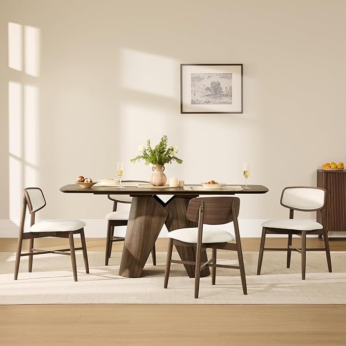 CHITA Wooden Dining Chairs Set of 4, Mid Century Modern Dining Room Chair, Natural Solid Wood Frame Kitchen Chairs, for Dining Room, Kitchen, Living Room (Upholstered Seat, Walnut)