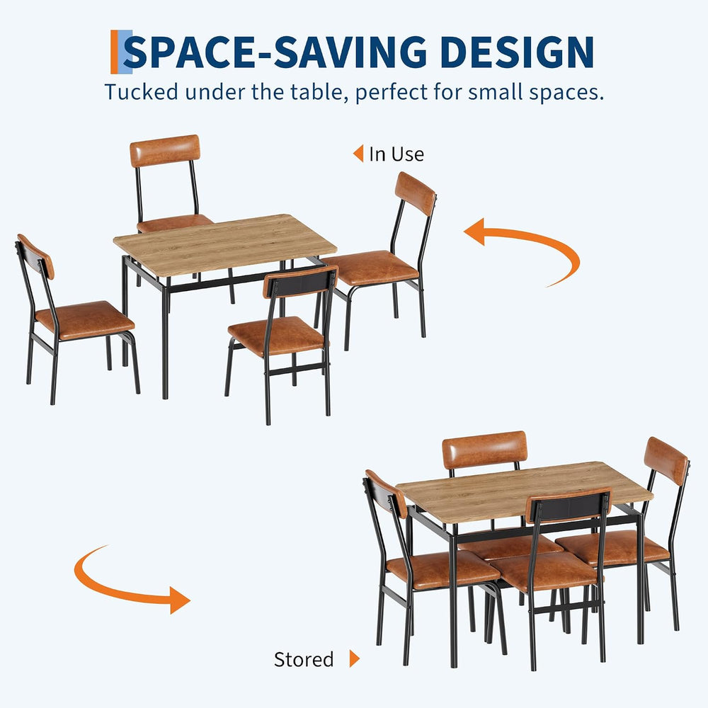Garvee Dining Table Set for 4, 5 Piece Wooden Dining Table and Chairs, 4 PU U...
