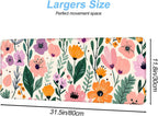 Floral Mouse Pad XXL – Large Extended Desk Mat with Cute Hand-Drawn Flowers,Non-Slip Mousepad for Office, School, Workstation, Gift for Women & Teens, 31.5 x 11.8 in