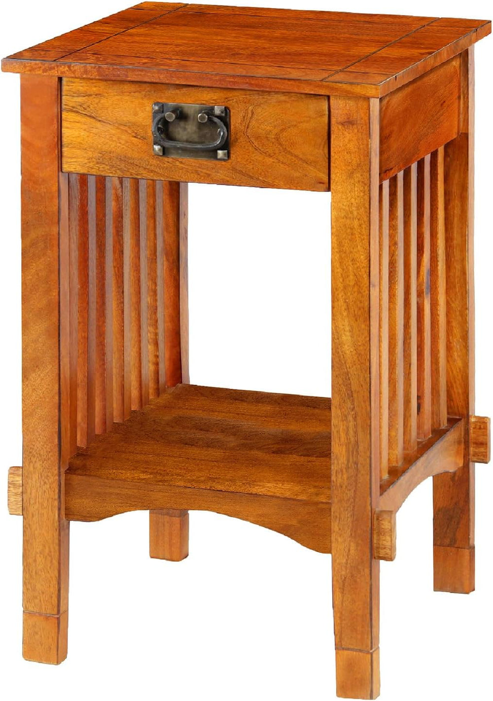 HomeStock Earthy Elements Spacious Mango Wood Telephone Stand with Slatted Si...