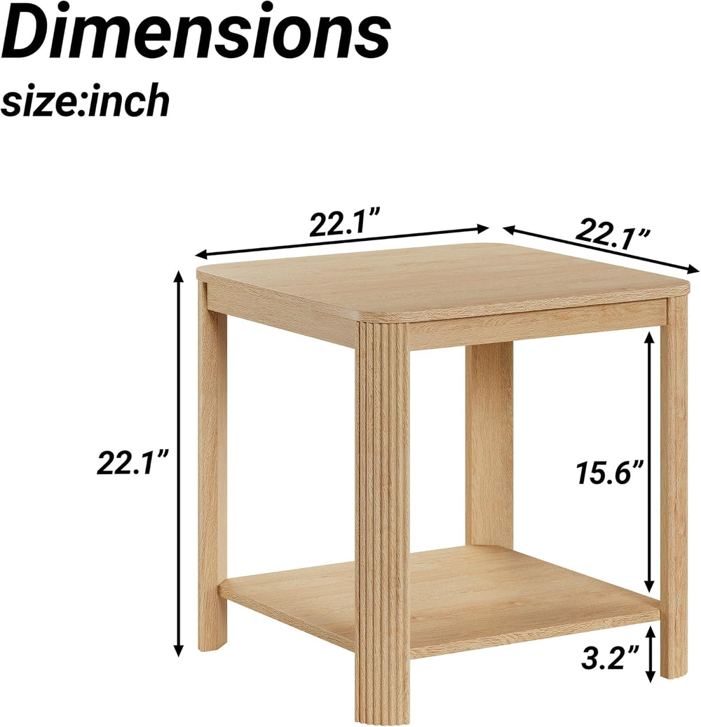 2Pcs 2 Tier End Table with Vertical Wave Grain Legs, 22.1'' Boho Squa...