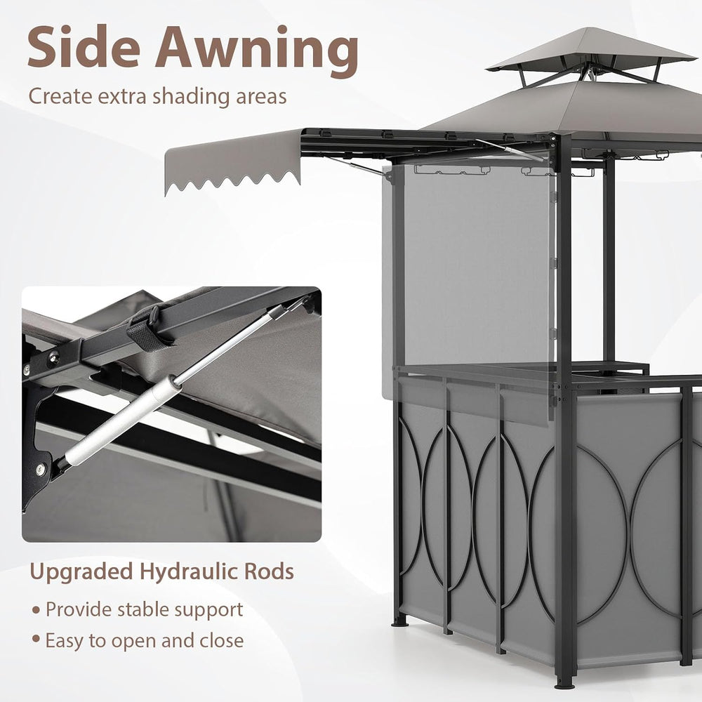 Tangkula 3 Piece Patio Bar Set with 2 Foldable Bar Stools (Gray)