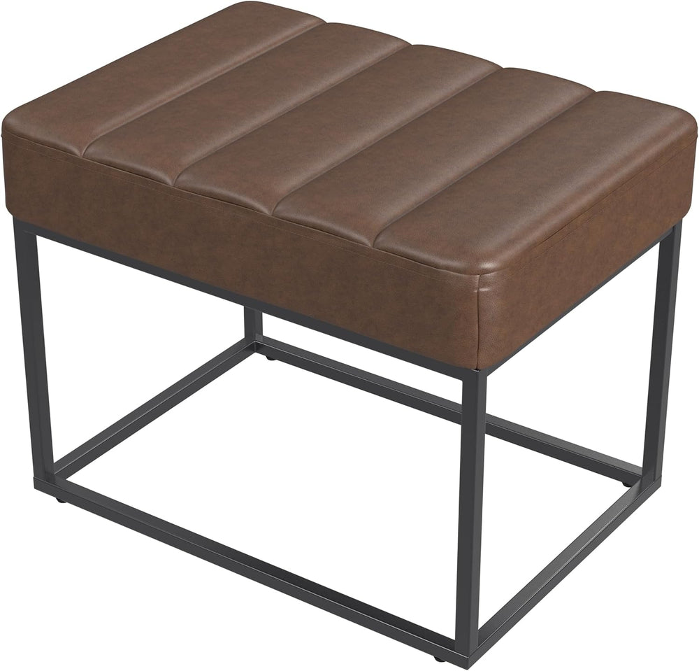 HomePop 22" Theodore Channel Tufted Ottoman - Brown Faux Leather