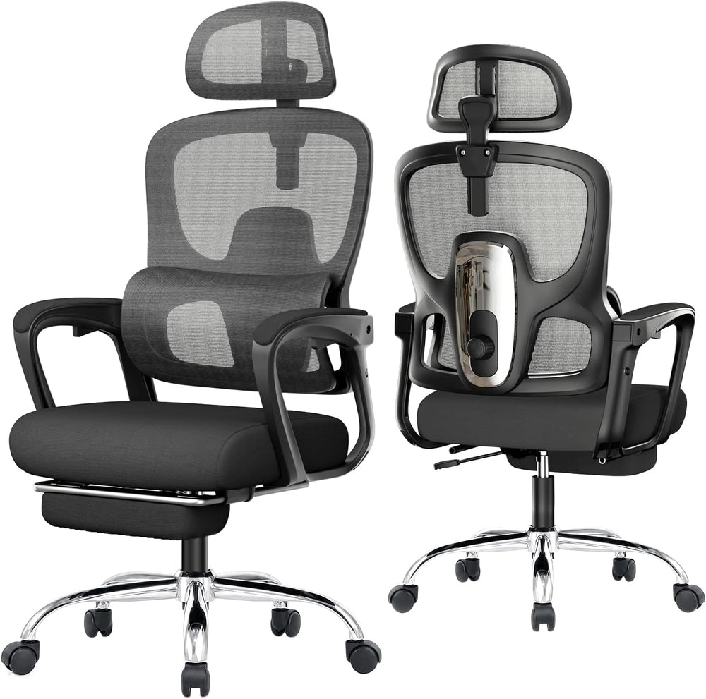 Ergonomic Office Chair with Footrest, 90-145° Reclining Desk Chair with Adjus...