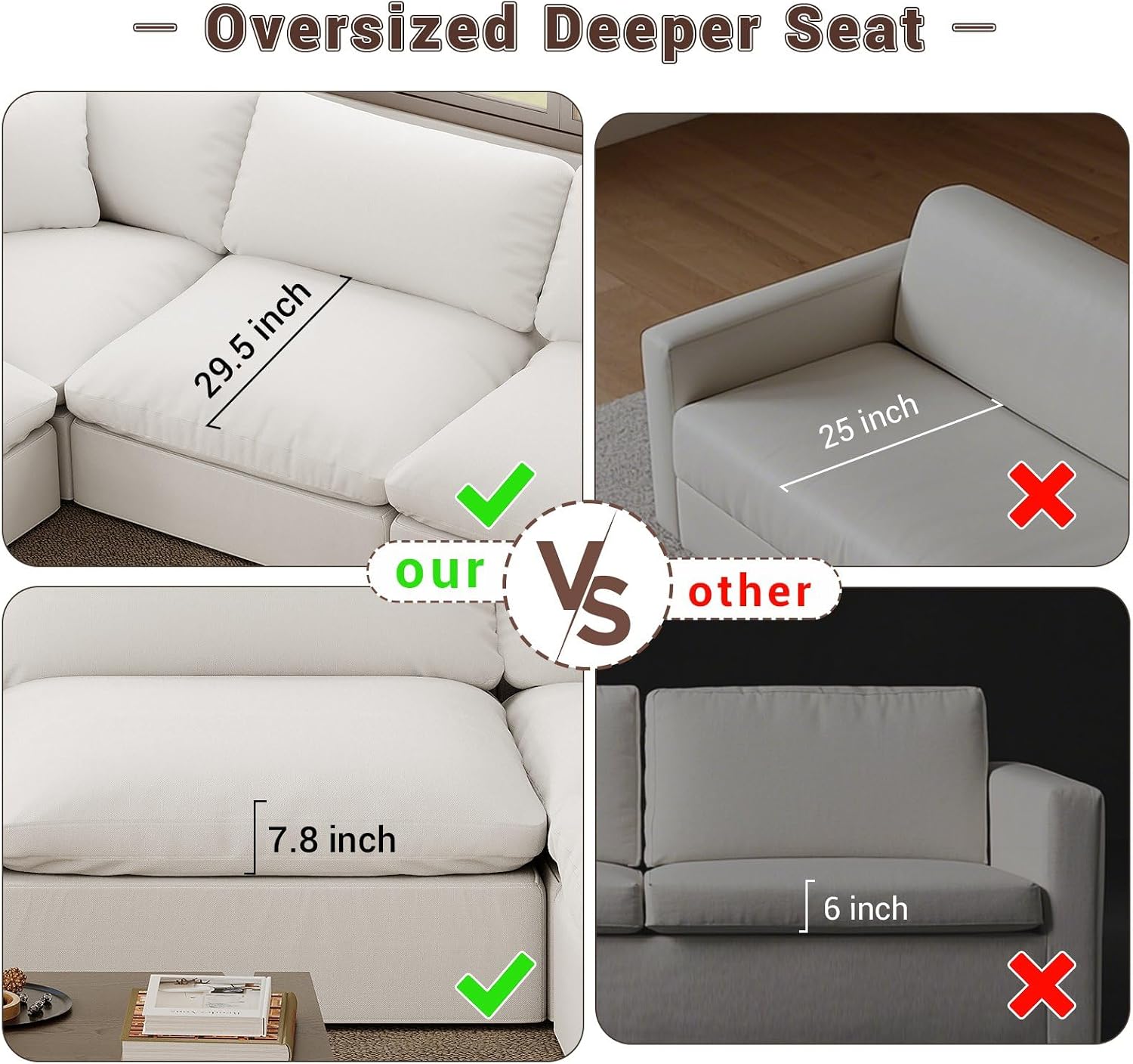 Cloud Modular Sectional Sofa,253.8" Down Filled Sofa 7 Seat with Chaise,Minimalist Sofa Cover Washable and Replaceable Couches for Living Room,Sectional Sofa Deep Seat