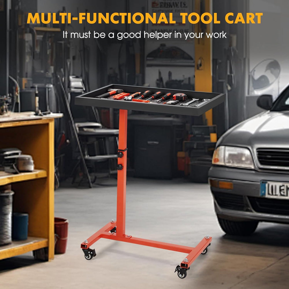 Adjustable Work Table with Wheels, Mechanic Rolling Tool Tray Table for Garag...