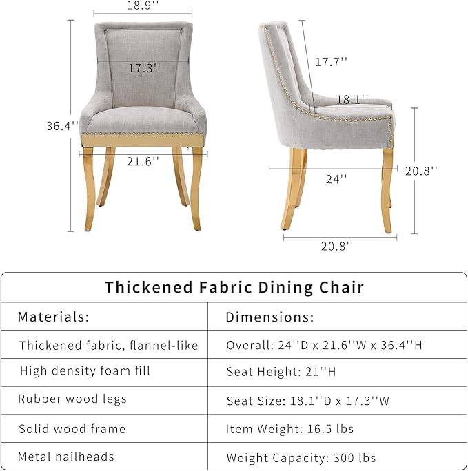 Dining Chairs Set of 2, Kitchen & Dining Room Chairs, Chenille Fabric Uph...