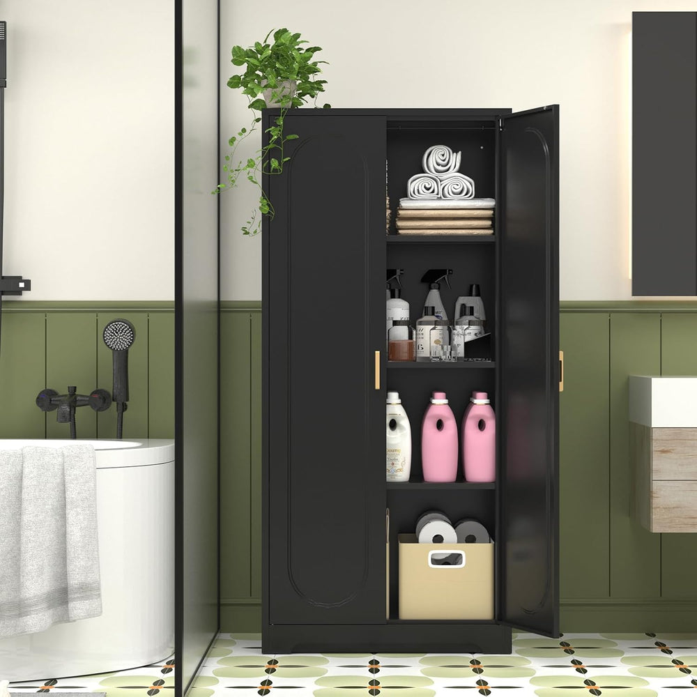 Polup 60" Black Metal Kitchen Pantry Storage Cabinet with Doors and Shel...