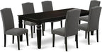 East West Furniture LGEN7-BLK-20 7 Piece Kitchen Table Set Consist of a Rectangle Dining Table with Butterfly Leaf and 6 Dark Gotham Linen Fabric Parson Chairs, 42x84 Inch, Black