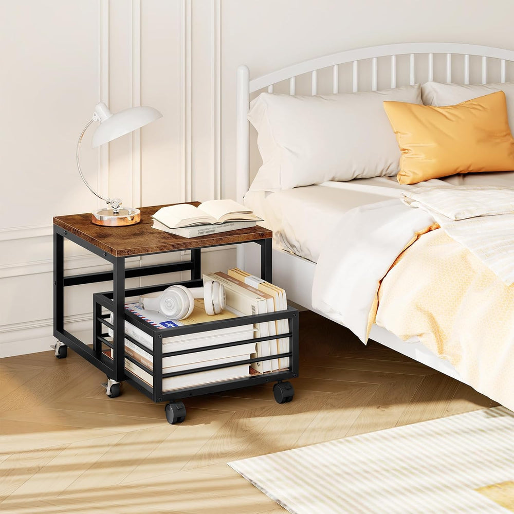 HOOBRO End Table, Mini Fridge Stand with Storage, Mini Fridge Table with Whee...