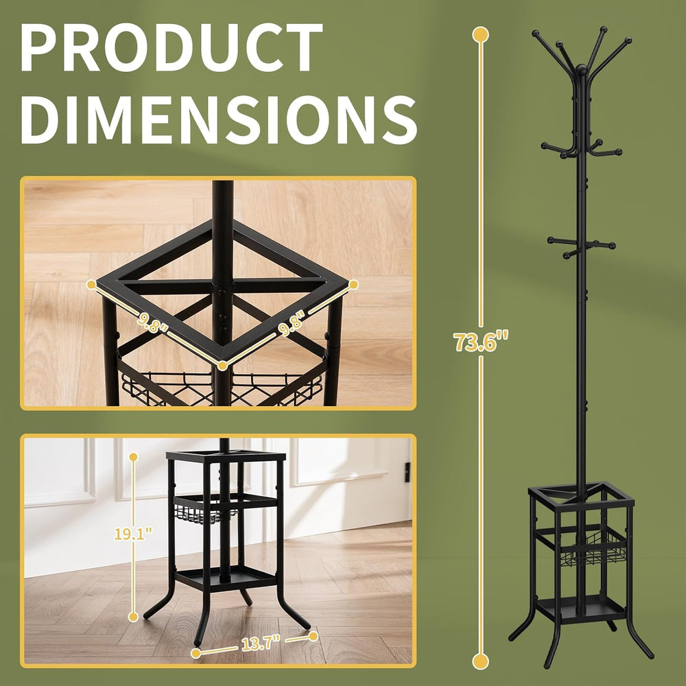 Yoobure Coat Rack Freestanding - Coat Tree with Umbrella Holder, Metal Coat R...