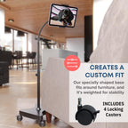LEVO Adjustable Height Floor Stand on Wheels for Tablet & Phone - Gooseneck Holder Mount with Stable Base - Compatible with All Cell Phones & Tablets (4-13 inch) - Black with Casters