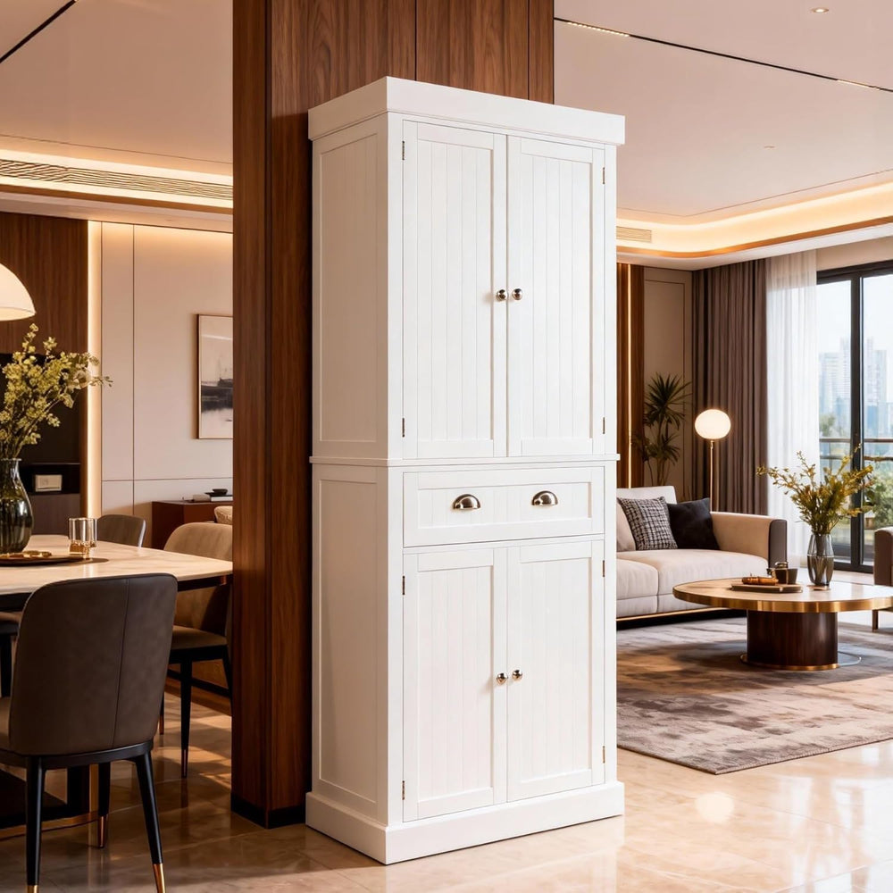VINGLI 71-Inch White Storage Cabinets with Drawers, Freestanding Pantry Cabin...