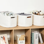 Temary Woven Storage Baskets, Set of 3 Rope Baskets for Storage Clothes, Towels, Versatile Boho Storage Bins (White, 13"x9.8"x8.5")