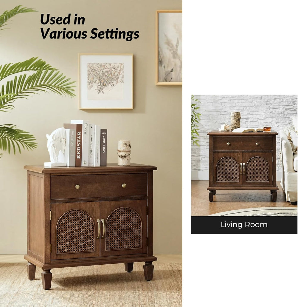 HULALA HOME End Table with Doors and Drawer, Traditional Side Table with Soli...