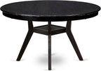 F58-11-TP - Kitchen Table with Acacia Wood Round Tabletop, Sand Blasted Black Finish
