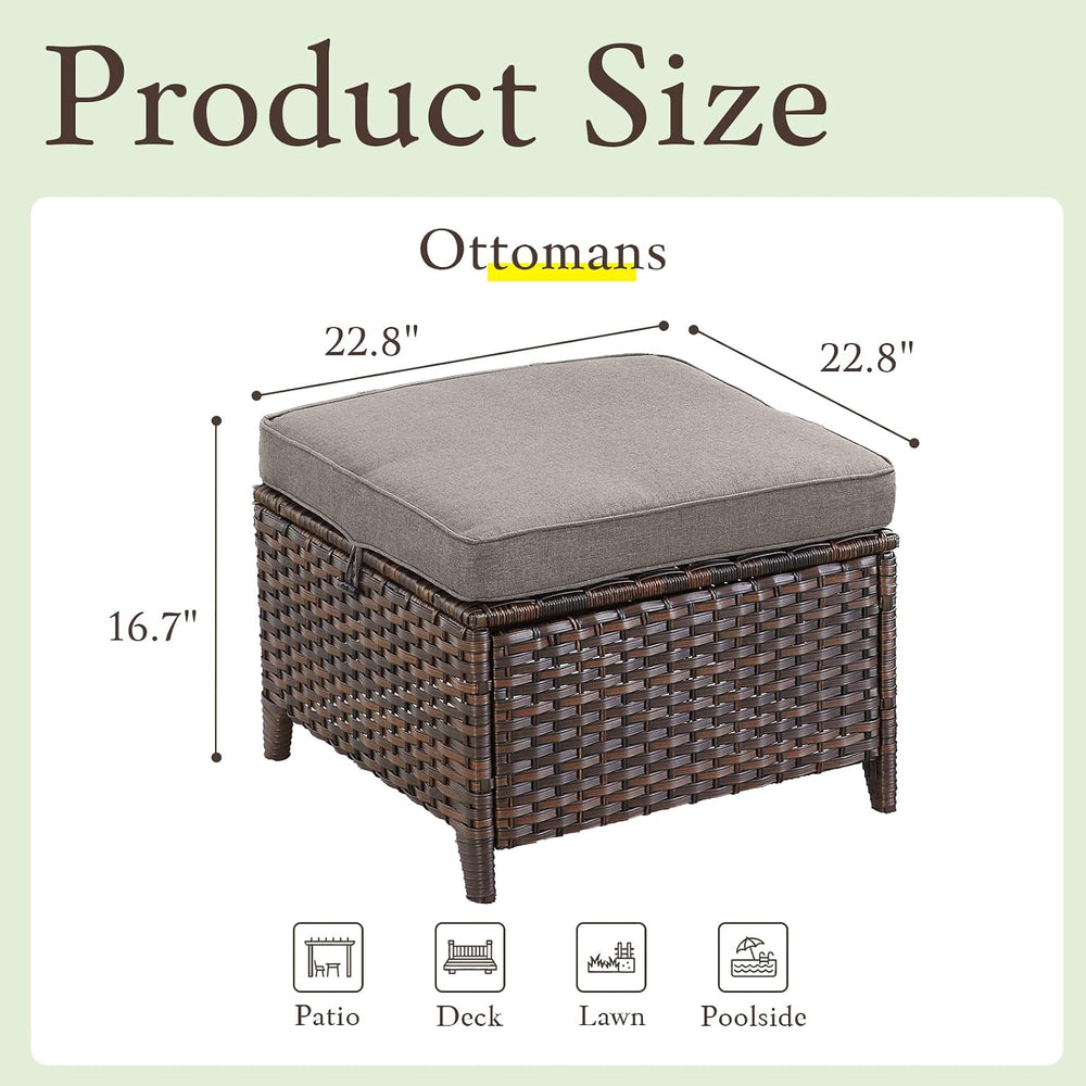 Patio Wicker Ottomans Set of 2, All Weather Outdoor Rattan Ottoman Seat, 2 Pi...