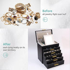 BOOVO Jewelry Box with Necklace Hanger – Jewelry Organizer for Women with 5 Drawers, Large Jewelry Storage Boxes –Jewelry Organizers and Storage for Earrings, Necklaces (Black, 6 layer)