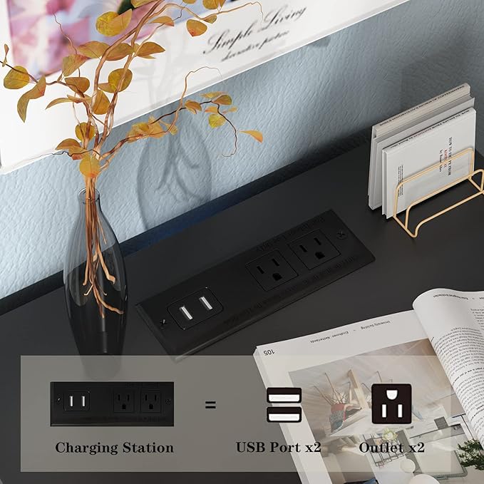 Black LED Nightstand with Charging Station, Side Table with 3 Drawers and Light, End Table with Open Storage, Beside Cabinet for Bedroom (Black 2 Set)