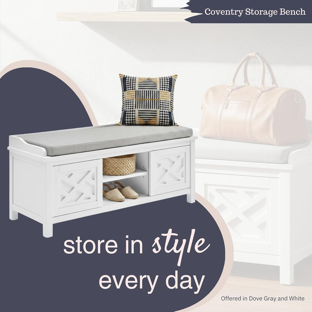 Coventry Modern Entryway Bench with Cushion – 45-Inch Storage Bench with 3 Cu...