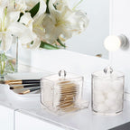 Tbestmax Qtips Dispenser Bathroom Container, 10/12 oz Big Cotton Ball Holder, Clear Plastic Apothecary Jar Organizer for Storage Cotton Swab, Floss Picks
