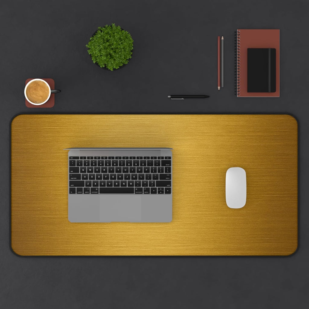 Brushed Metal Texture Desk Mat - Extended Mouse Pad & Desk Pad, Neoprene Surface, Non-Slip Rubber Base, Stitched Edges, Desk Protector for Keyboard & Mouse (Gold, 16x32)