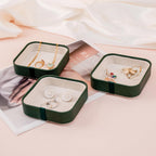 SANQIANWAN Set of 3 Small Stackable Jewelry Organizer Trays Mini Jewelry Drawer Oragnizer Small Jewelry Display Tray for Necklace Bracelet Rings Earrings and Makeup (DarkGreen)