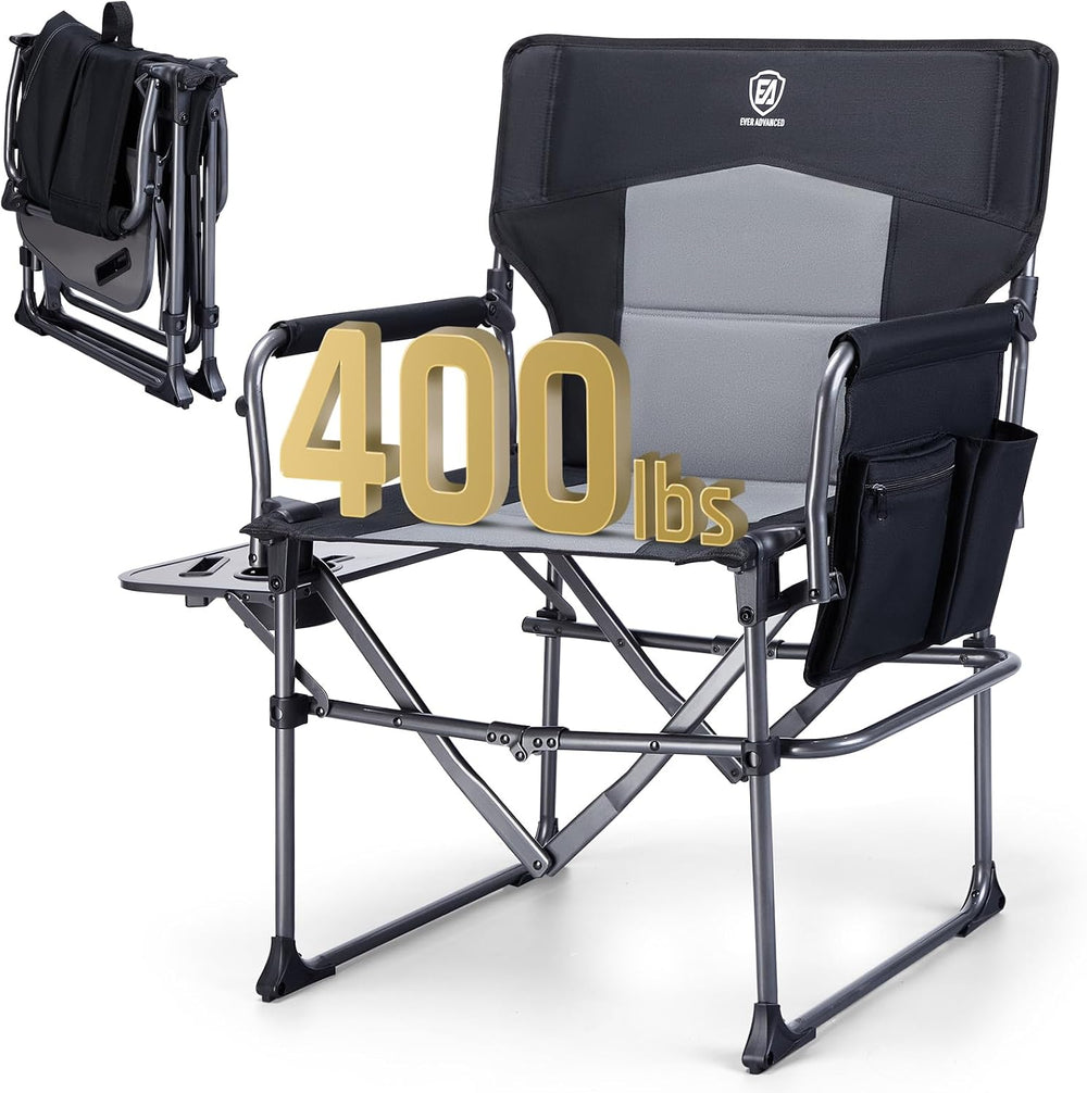 EVER ADVANCED Camping Directors' Chair with Side Table, Portable Folding ...