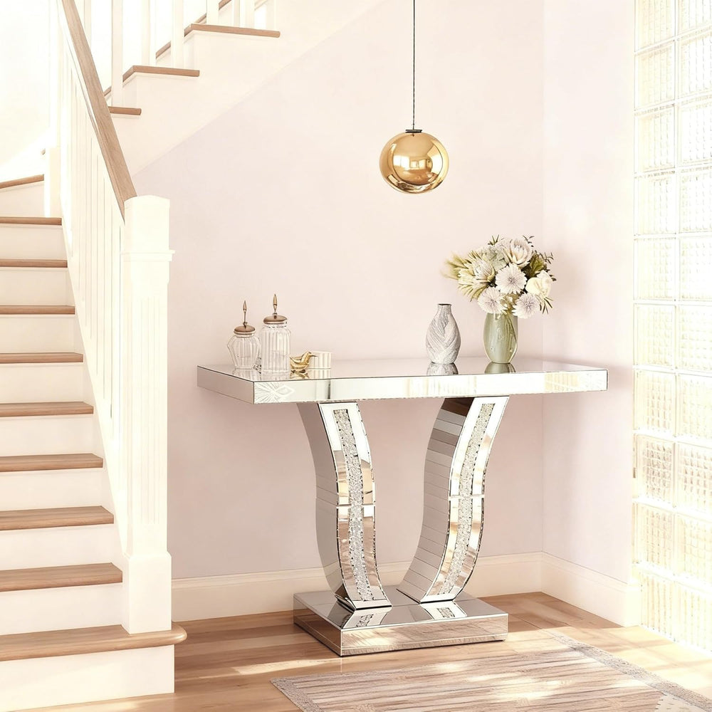 43.3'' Mirrored Console Table Silver Mirrored Entryway Sofa Table for...