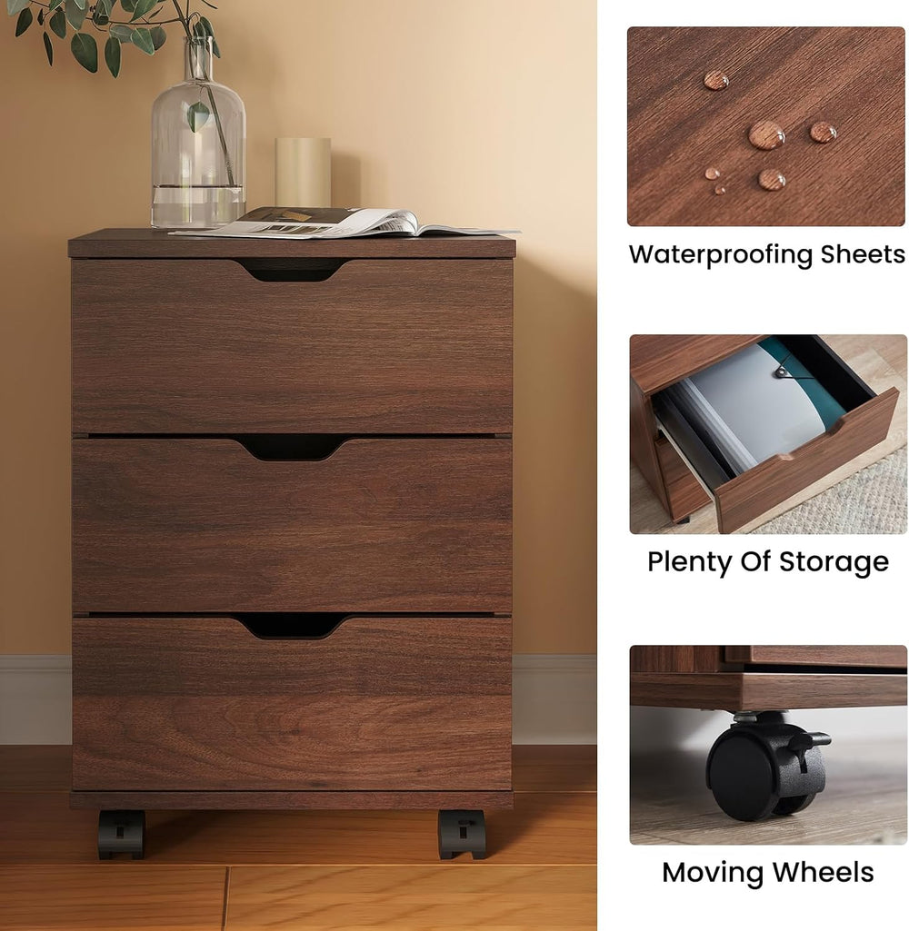 Farini Wood File Cabinet for Home Office,Under Desk 3 Drawer Mobile File Cabi...