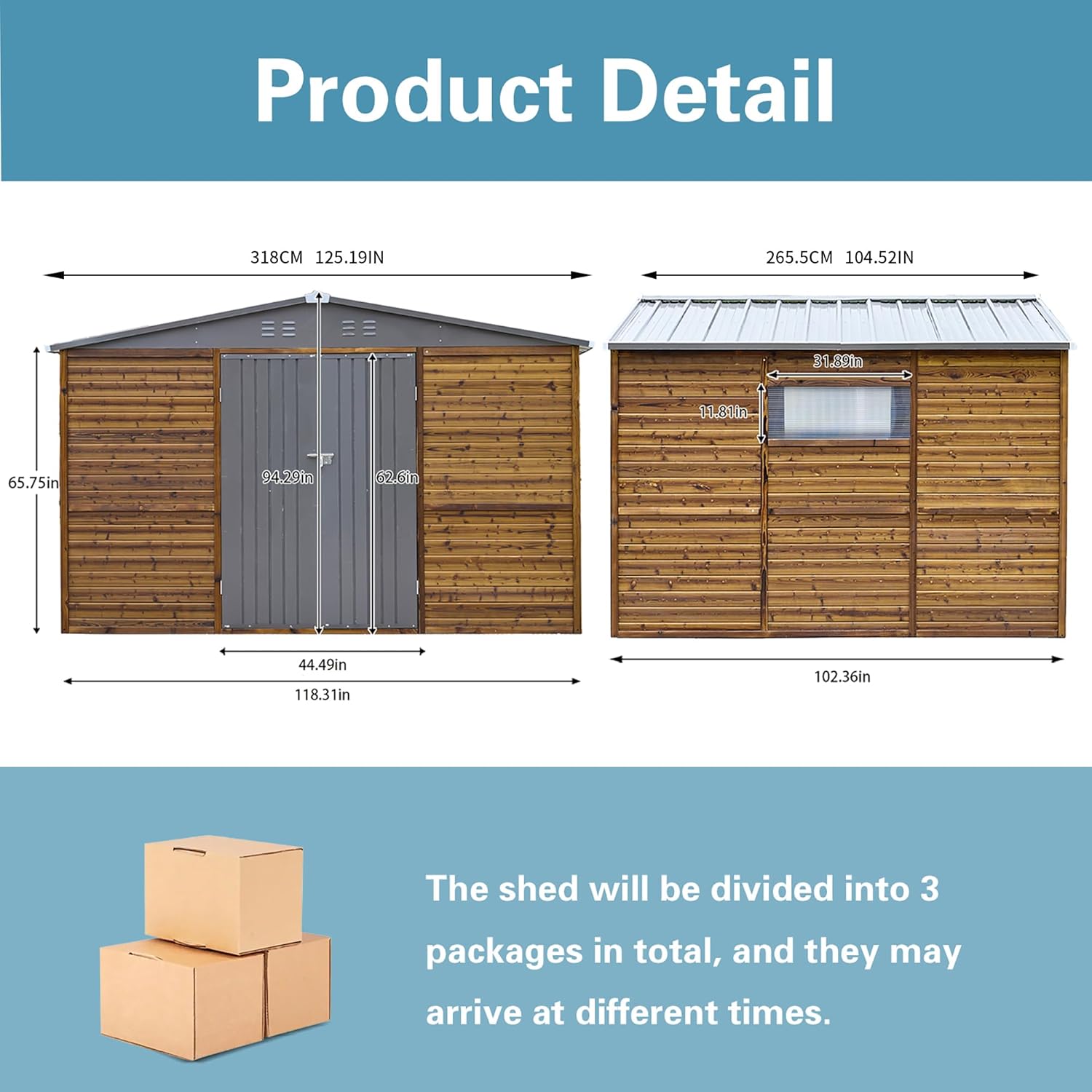10x8 FT Wood Storage Shed, Outdoor Storage Shed with Lockable Door, Window & Vents, Waterproof Wooden Metal Tool Storage for Garden, Lawn, Backyard, Patio