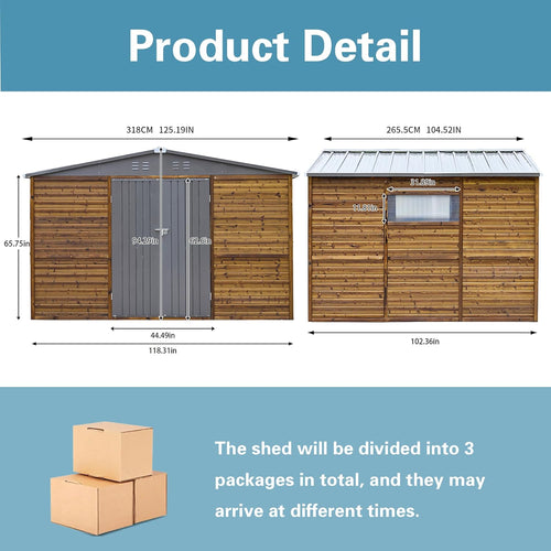 10x8 FT Wood Storage Shed, Outdoor Storage Shed with Lockable Door, Window & Vents, Waterproof Wooden Metal Tool Storage for Garden, Lawn, Backyard, Patio