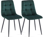 NORDICANA Forest Green Velvet Dinner Chairs Set of 2, Modern Armless Biscuit Tufted Dining Side Chairs with Metal Legs for Kitchen Living Room Vanity