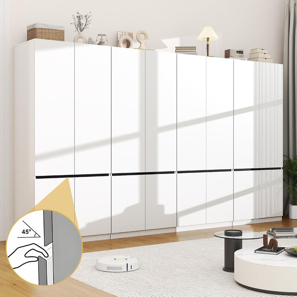 White Armoire Wardrobe Closet: 74" Wooden Wardrobe Closet with 8 Doors, ...