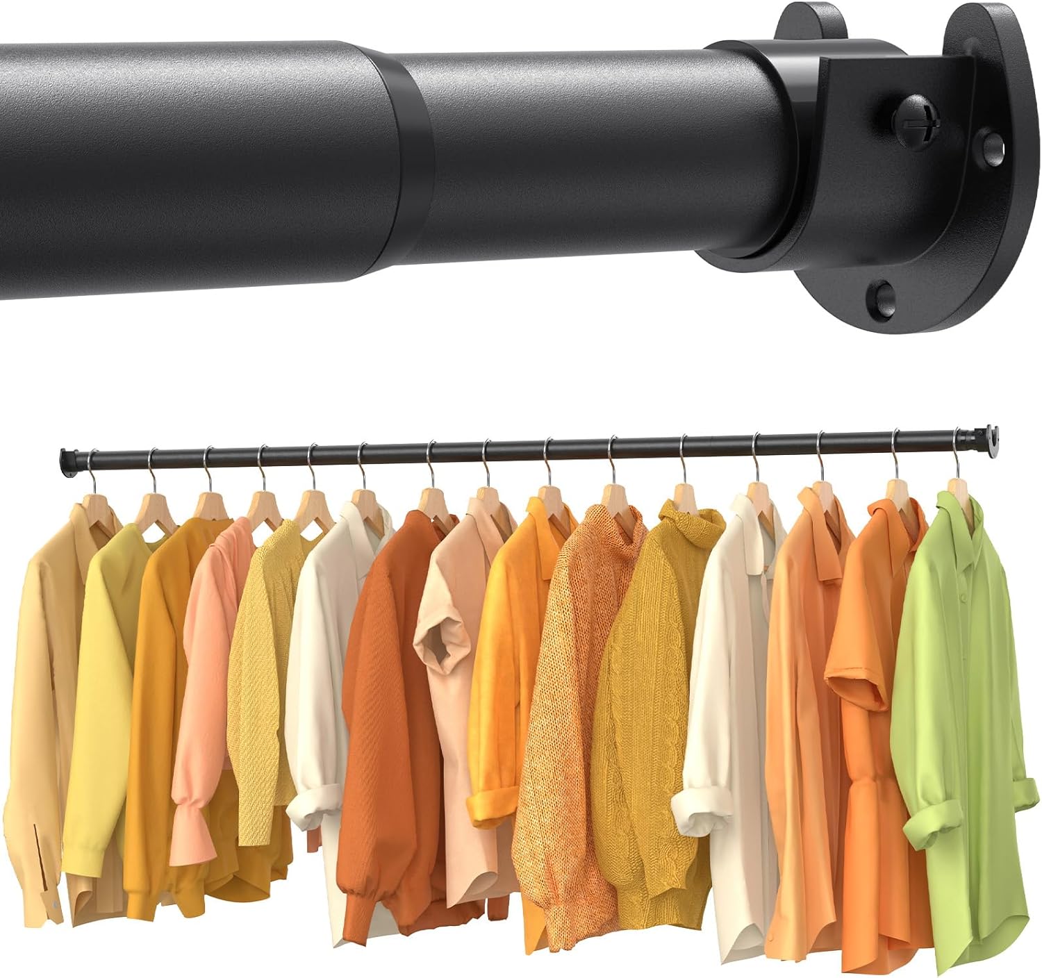 Closet Rods for Hanging Clothes, 17-39 Inch No-Cut Stepless Adjustable Closet Rod, 1.3 Inch Heavy Duty Metal Closet Hanging Rod with Brackets, Black Closet Bar for Closet, Laundry Room, RV, Wardrobes