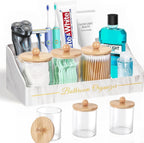 Toothbrush Holders, Toothbrush Holders for Bathroom with 6 Large Capacity Storage Slots & 3 Qtip Holders - Sturdy for Bathroom Counter Organizers and Storage Countertop - Marble White