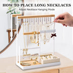 DreamGenius Jewelry Organizer Stand with Velvet Ring Holder, 4 Tier Jewelry Holder Organizer with 15 Hooks for Necklaces and 16 Holes for Earrings, White