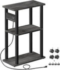TUTOTAK Small Narrow Side Table with Charging Station, Skinny End Table for Small Spaces, Slim Nightstand with USB Ports and Outlet, Sofa Beside Table with Wheels, Charcoal Grey TB01BY046