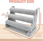Barelove Velvet Bracelet Holder with 3 Tier Rack, Grey T-Bar Storage Organizer Detachable Display Stand for Necklace Watch Bangles Bracelets Scrunchies Organization Showcase
