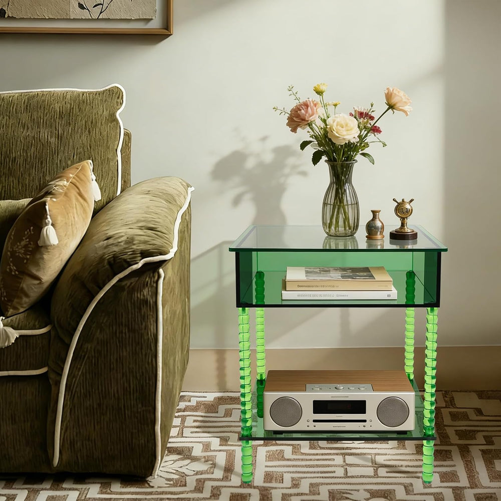 3-Tier Acrylic Side Table End Table with Storage & 44 Lbs Load Capacity &...