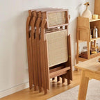 Mid Century Vintage Rattan Folding Chair with Adjustable Back Stackable Wood for Bedroom Living Room(Brown)