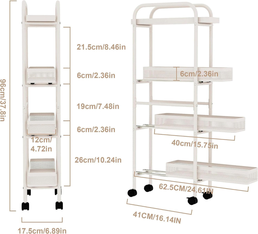 UMDONX 4-Tier Narrow Mobile Storage Cart with Pull-Out Baskets | The Multifun...