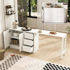 89.7'' Kitchen Island with Extendable Dining Table, Modern Storage Island with 2 Doors and 3 Drawers for Kitchen Living Room (White)