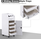 BarberPub Beauty Salon Trolley Storage Cart Hair Dryer Holder Stylist Equipment with Lockable Rolling Wheels, Drawer (White)